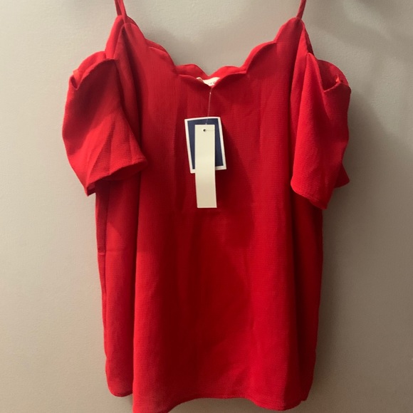 SOLD Red cold shoulder top - Picture 2 of 7